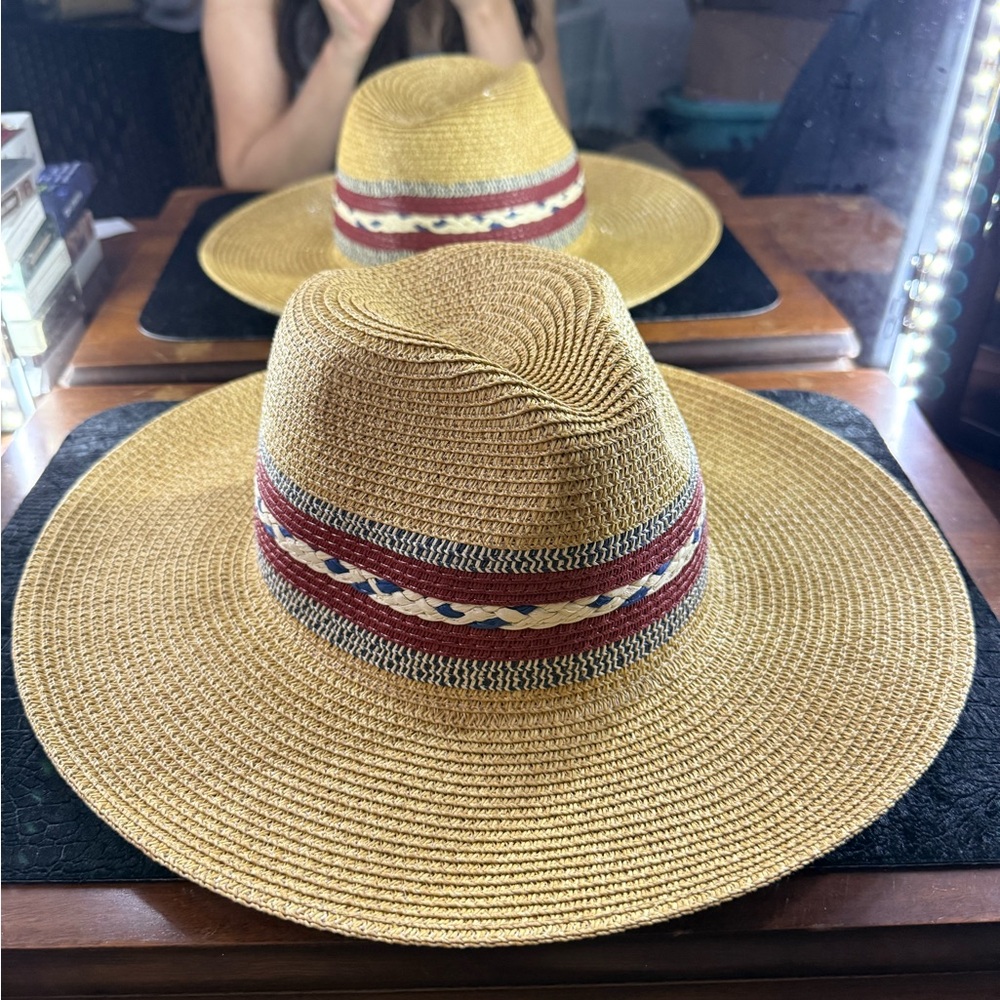 Stylish Tan and Red Women's Straw Hat